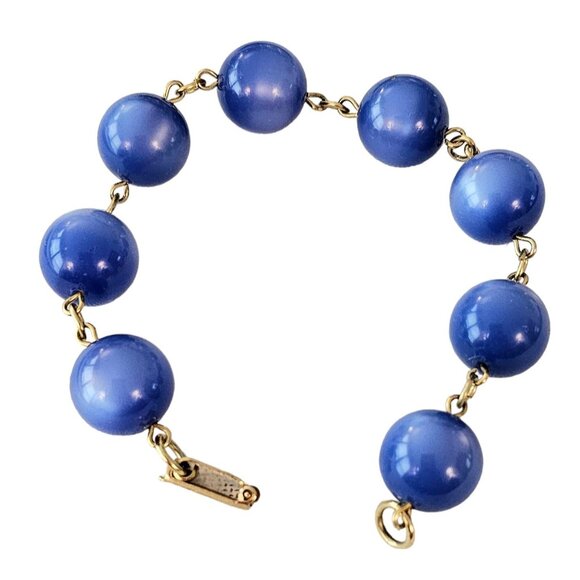 Gold Tone Vintage Round Lucite Moonstone Bead Bracelet 8" Long, L147 - Picture 7 of 7